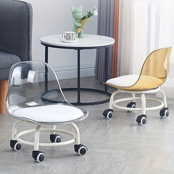 Acrylic 360° Rotatable Transparent Chair Waterproof PU Leather for Home Office Garage Seat Durable Swivel Chair Step Stool