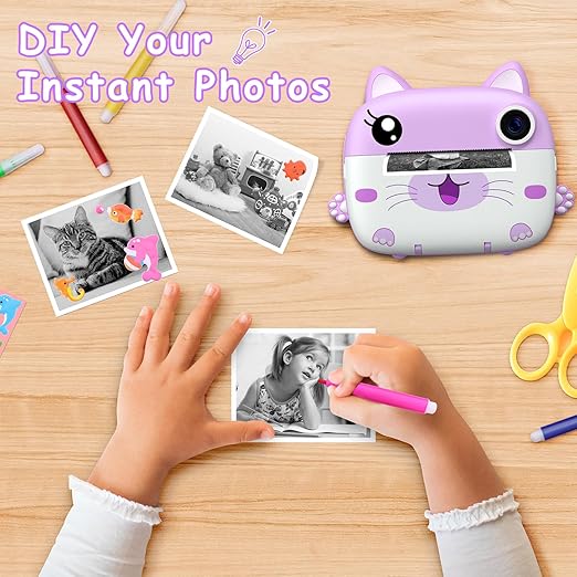 Kids Camera Instant Print,2.5K Digital Video Instant Print Camera for Kids, Selfie Toddler Cameras with No Ink Print Paper