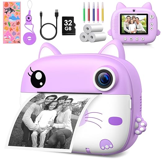 Kids Camera Instant Print,2.5K Digital Video Instant Print Camera for Kids, Selfie Toddler Cameras with No Ink Print Paper