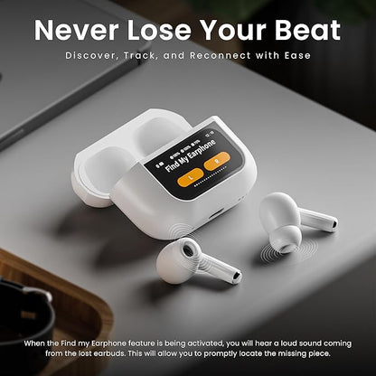 TWS With Screen, ANC (32Db), Smart Touch Display True Wireless Buds, Type-C Fast Charging, Bv5.4, Find My in Ear Earbuds, 4 Mics Enc for Clear Calling, Transparency Mode, Eq Mode