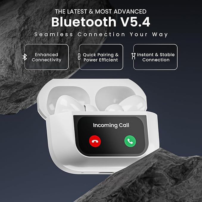 TWS With Screen, ANC (32Db), Smart Touch Display True Wireless Buds, Type-C Fast Charging, Bv5.4, Find My in Ear Earbuds, 4 Mics Enc for Clear Calling, Transparency Mode, Eq Mode