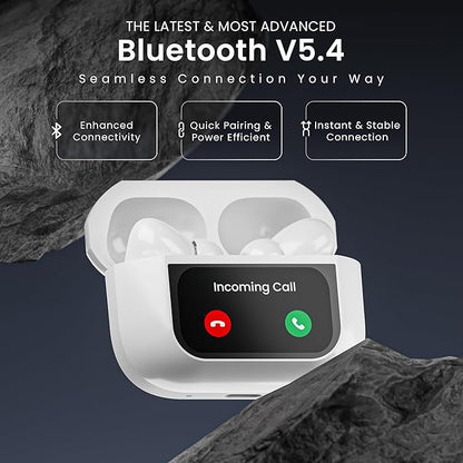 TWS With Screen, ANC (32Db), Smart Touch Display True Wireless Buds, Type-C Fast Charging, Bv5.4, Find My in Ear Earbuds, 4 Mics Enc for Clear Calling, Transparency Mode, Eq Mode