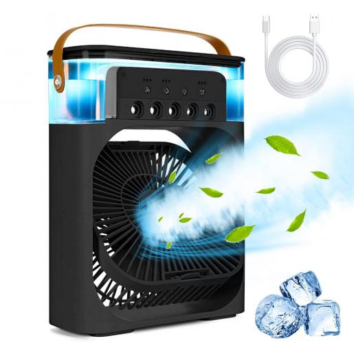 Portable Air Conditioner Fan, Mini Evaporative Air Cooler with 7 Colors LED Light, 1/2/3 H Timer, 3 Wind Speeds and 3 Spray Modes for Your Desk, Nightstand, or CoffeeTable