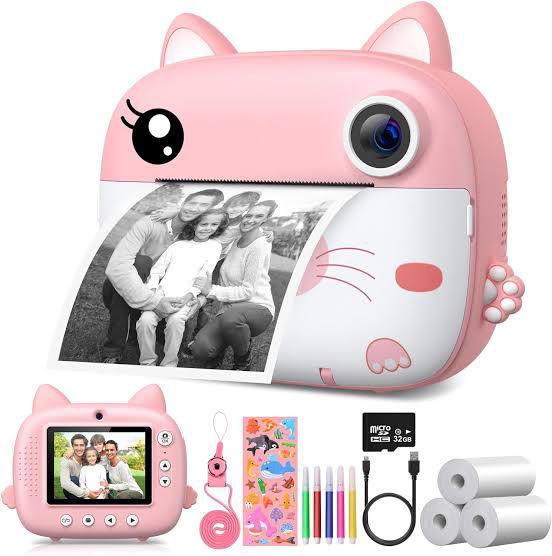 Kids Camera Instant Print,2.5K Digital Video Instant Print Camera for Kids, Selfie Toddler Cameras with No Ink Print Paper