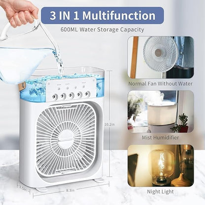 Portable Air Conditioner Fan, Mini Evaporative Air Cooler with 7 Colors LED Light, 1/2/3 H Timer, 3 Wind Speeds and 3 Spray Modes for Your Desk, Nightstand, or CoffeeTable